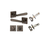 Copenhagen Lever - Square Rose Privacy Kit with Separate Privacy Turn in Signature Brass - privacy set configuration