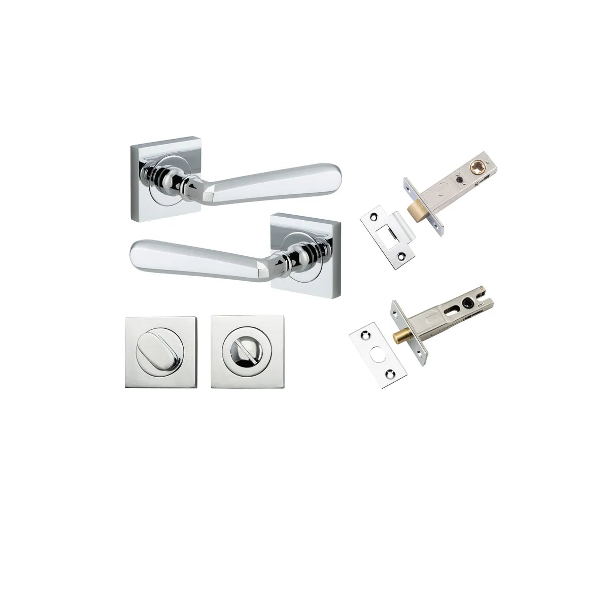 Copenhagen Lever - Square Rose Privacy Kit with Separate Privacy Turn in Polished Chrome - privacy set configuration