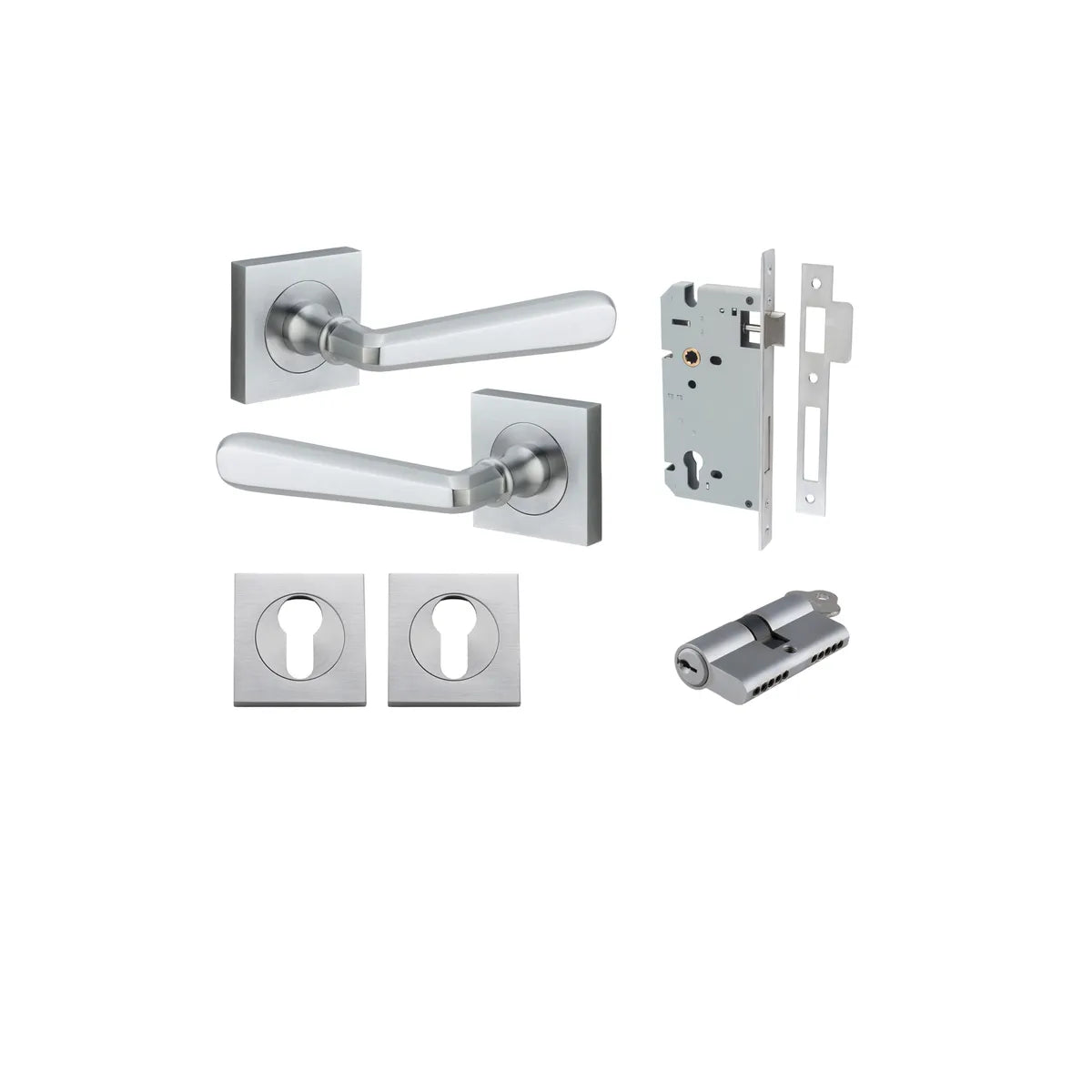 Copenhagen Lever - Square Rose Entrance Kit with Separate High Security Lock - entrance set configuration