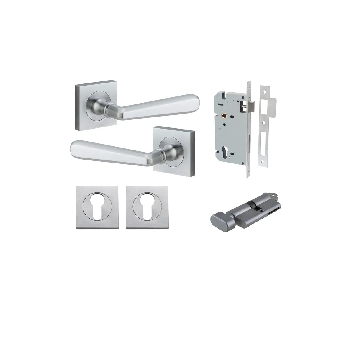 Copenhagen Lever - Square Rose Entrance Kit with Separate High Security Lock in Brushed Brass - entrance set config (9 of 14)