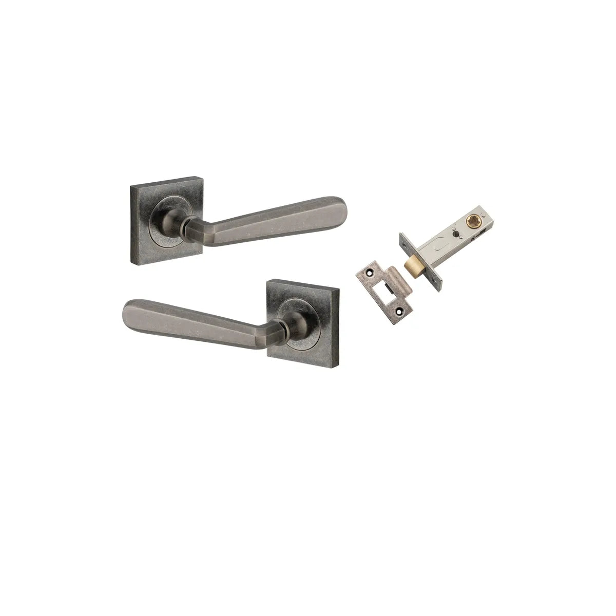 Copenhagen Lever - Square Rose Passage Kit in Distressed Nickel - close-up detail view