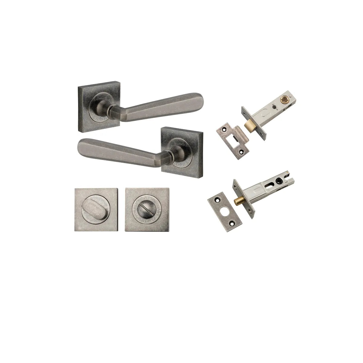 Copenhagen Lever - Square Rose Privacy Kit with Separate Privacy Turn in Distressed Nickel - privacy set configuration