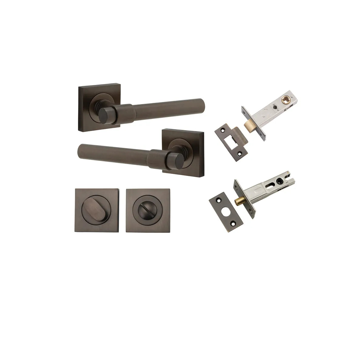 Helsinki Lever - Square Rose Privacy Kit with Separate Privacy Turn in Signature Brass - privacy set configuration