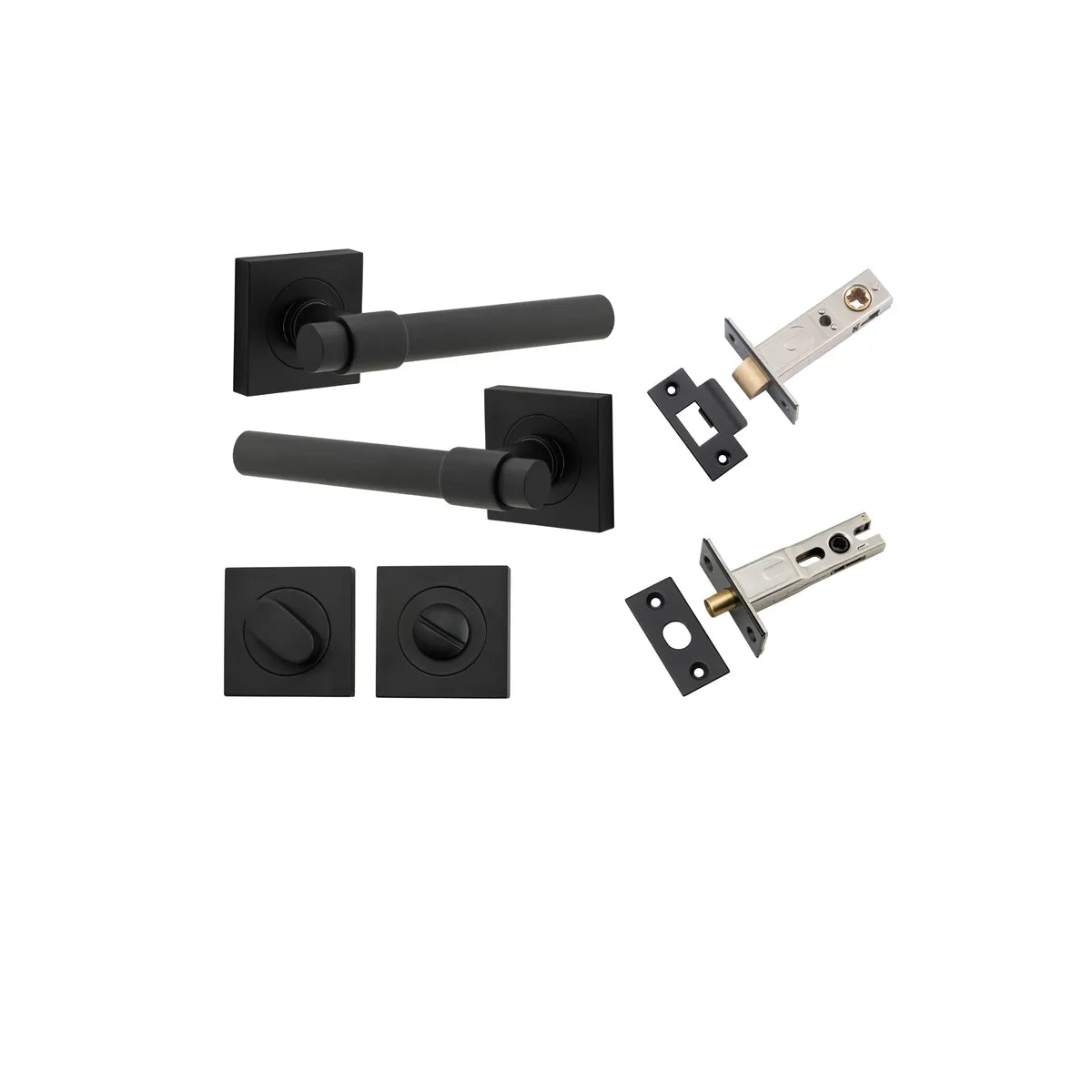 Helsinki Lever - Square Rose Privacy Kit with Separate Privacy Turn in Matt Black - privacy set configuration