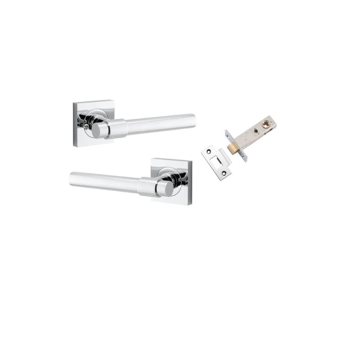Helsinki Lever - Square Rose (Inbuilt Privacy) in Polished Chrome - privacy set configuration