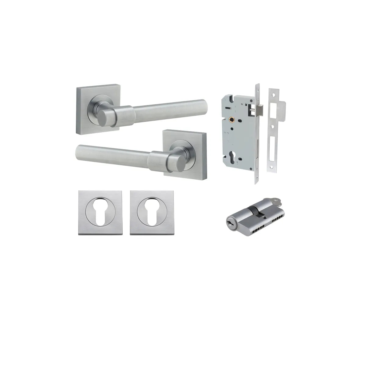 Helsinki Lever - Square Rose Entrance Kit with Separate High Security Lock