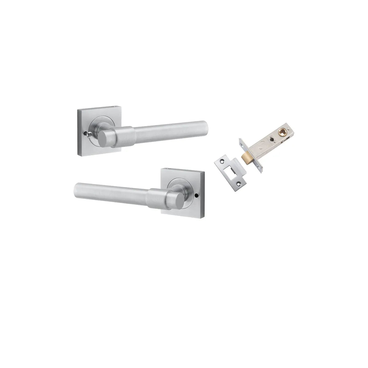 Helsinki Lever - Square Rose (Inbuilt Privacy) in Brushed Chrome - privacy set configuration