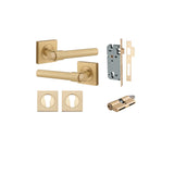Helsinki Lever - Square Rose Entrance Kit with Separate High Security Lock in Brushed Brass - entrance set configuration