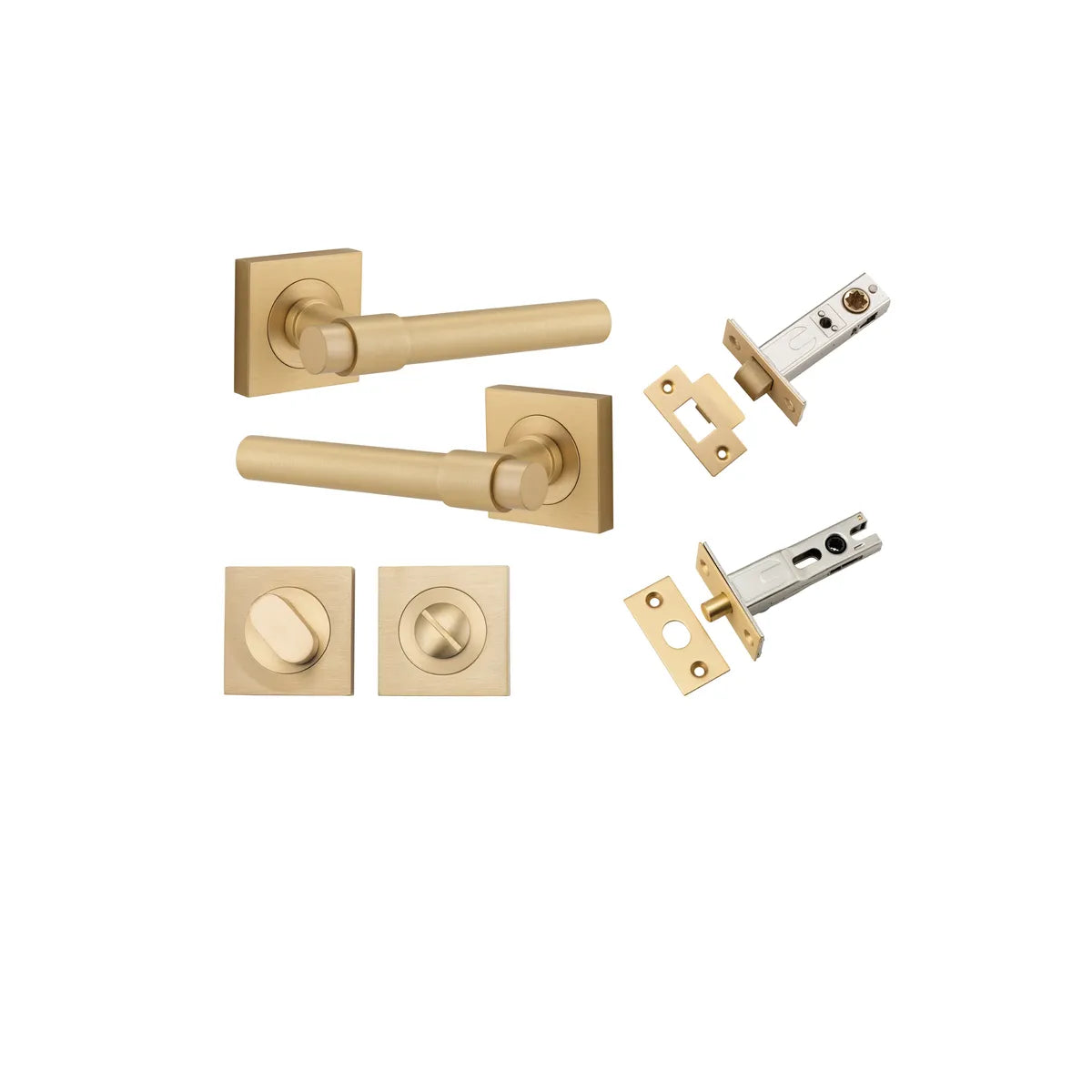 Helsinki Lever - Square Rose Privacy Kit with Separate Privacy Turn in Brushed Brass - privacy set configuration