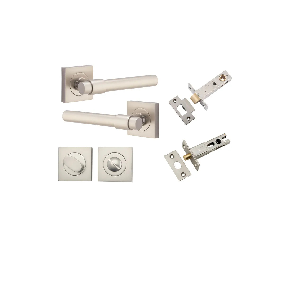 Helsinki Lever - Square Rose Privacy Kit with Separate Privacy Turn in Satin Nickel - privacy set configuration