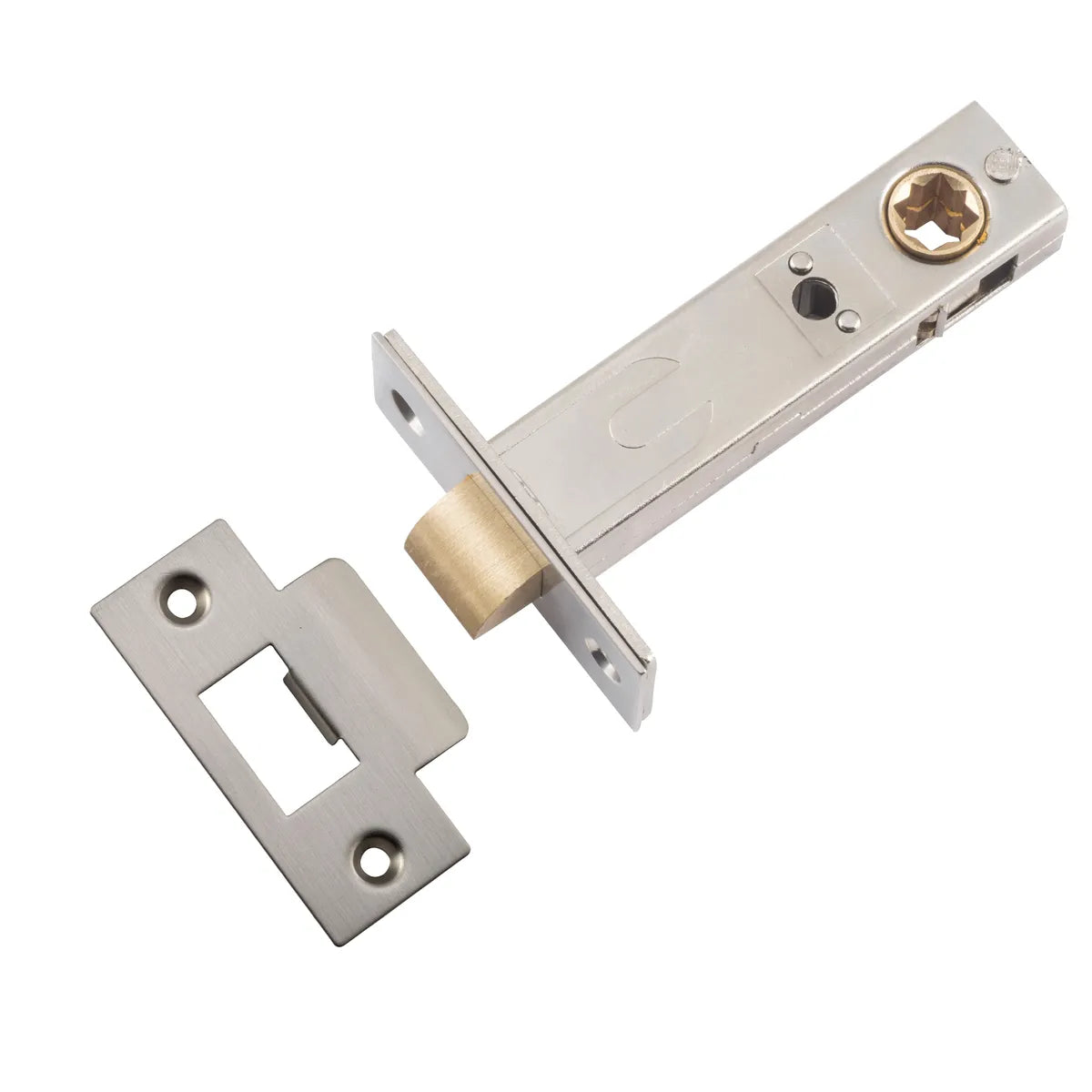 Split Cam Tube Latch - 70mm Backset in Satin Nickel - front view