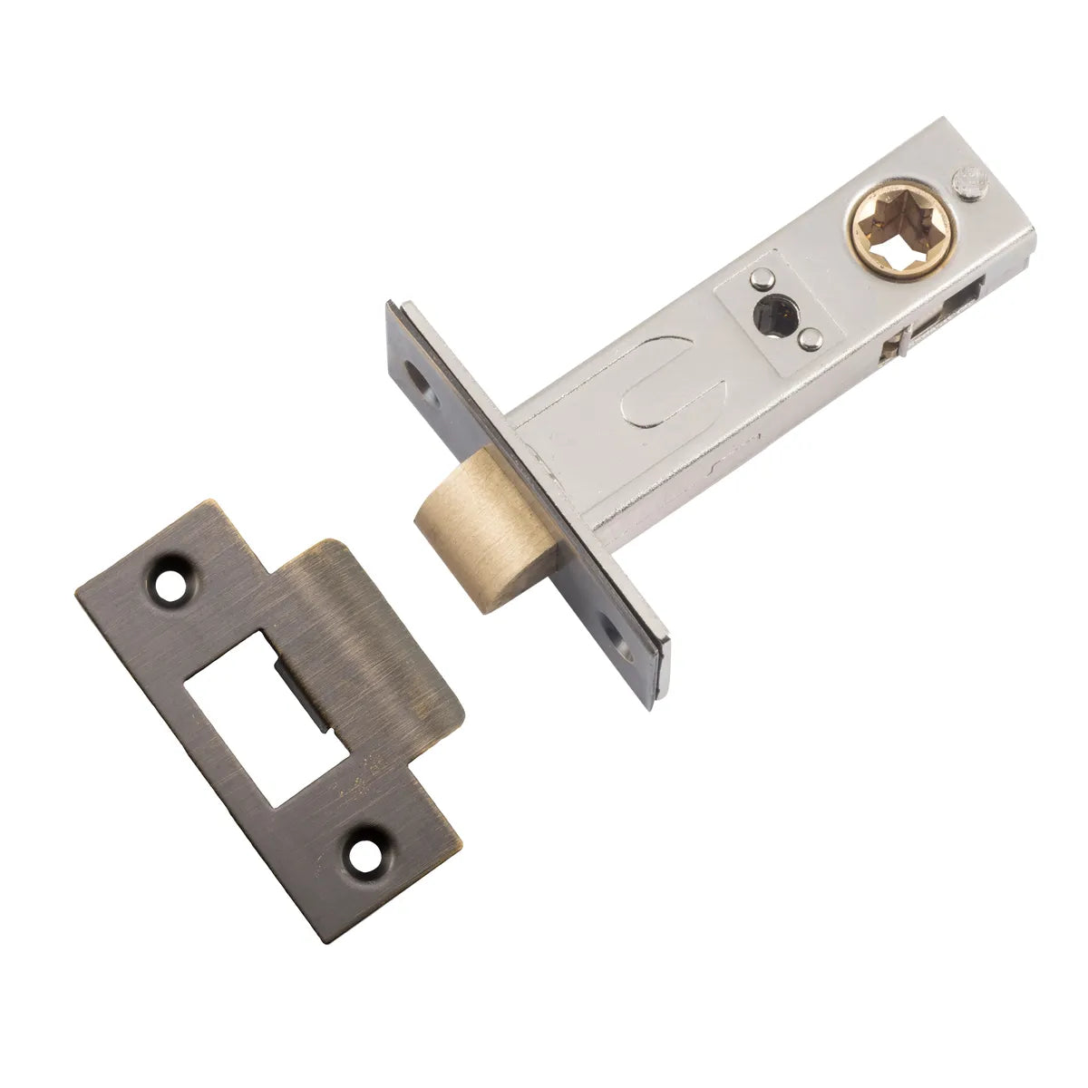 Hard Sprung Split Cam Tube Latch - 60mm Backset in Brushed Chrome - angled product view (10 of 10)
