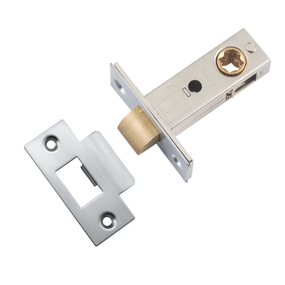 Hard Sprung Split Cam Tube Latch - 45mm Backset in Brushed Chrome - angled product view