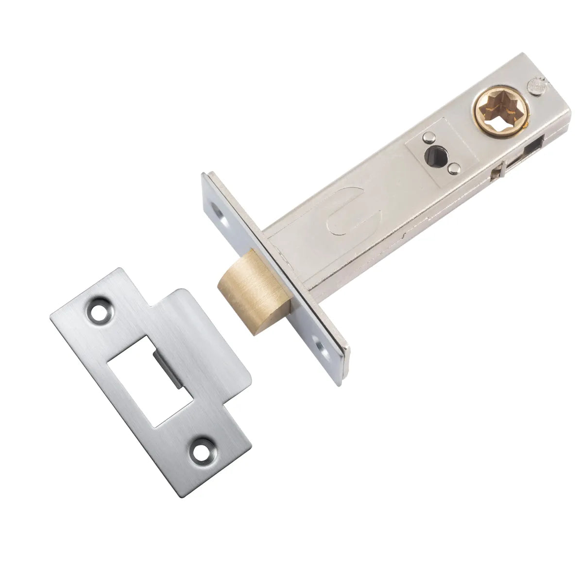Hard Sprung Split Cam Tube Latch - 70mm Backset in Brushed Chrome - angled product view