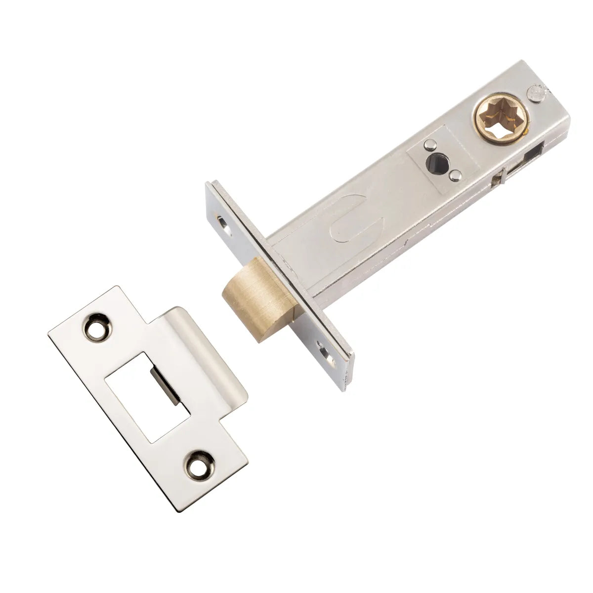 Hard Sprung Split Cam Tube Latch - 70mm Backset in Polished Nickel - full product view