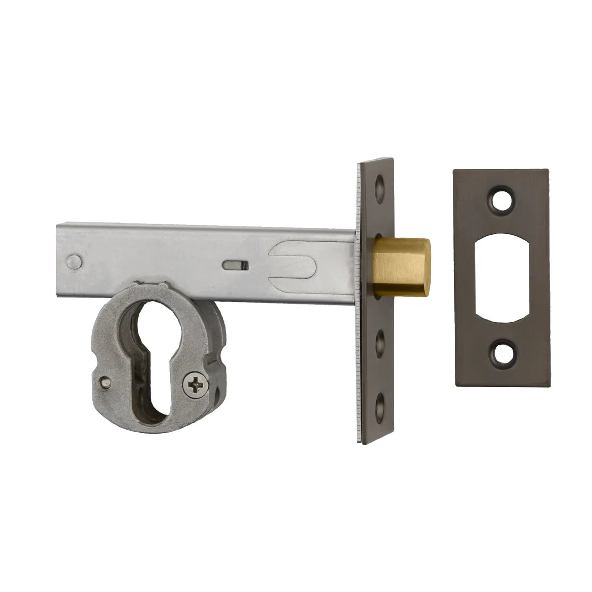 Euro Mortice Deadbolt - 60mm Backset in Brushed Brass - angled product view