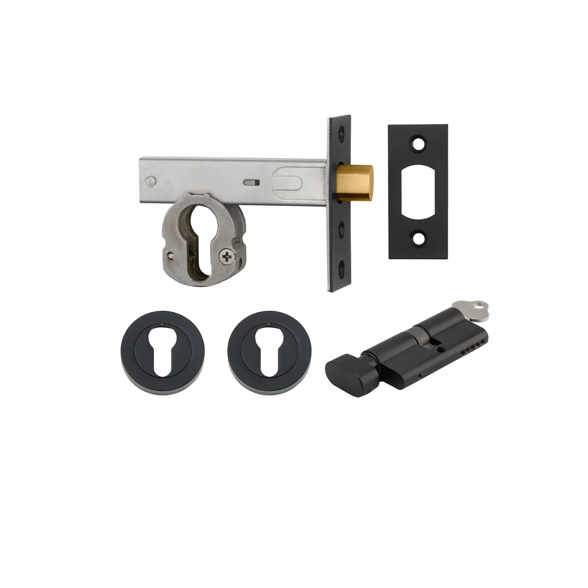 Euro Mortice Deadbolt Kit - 60mm Backset with Round Euro Escutcheon Key/Thumb in Matt Black - alternative product view