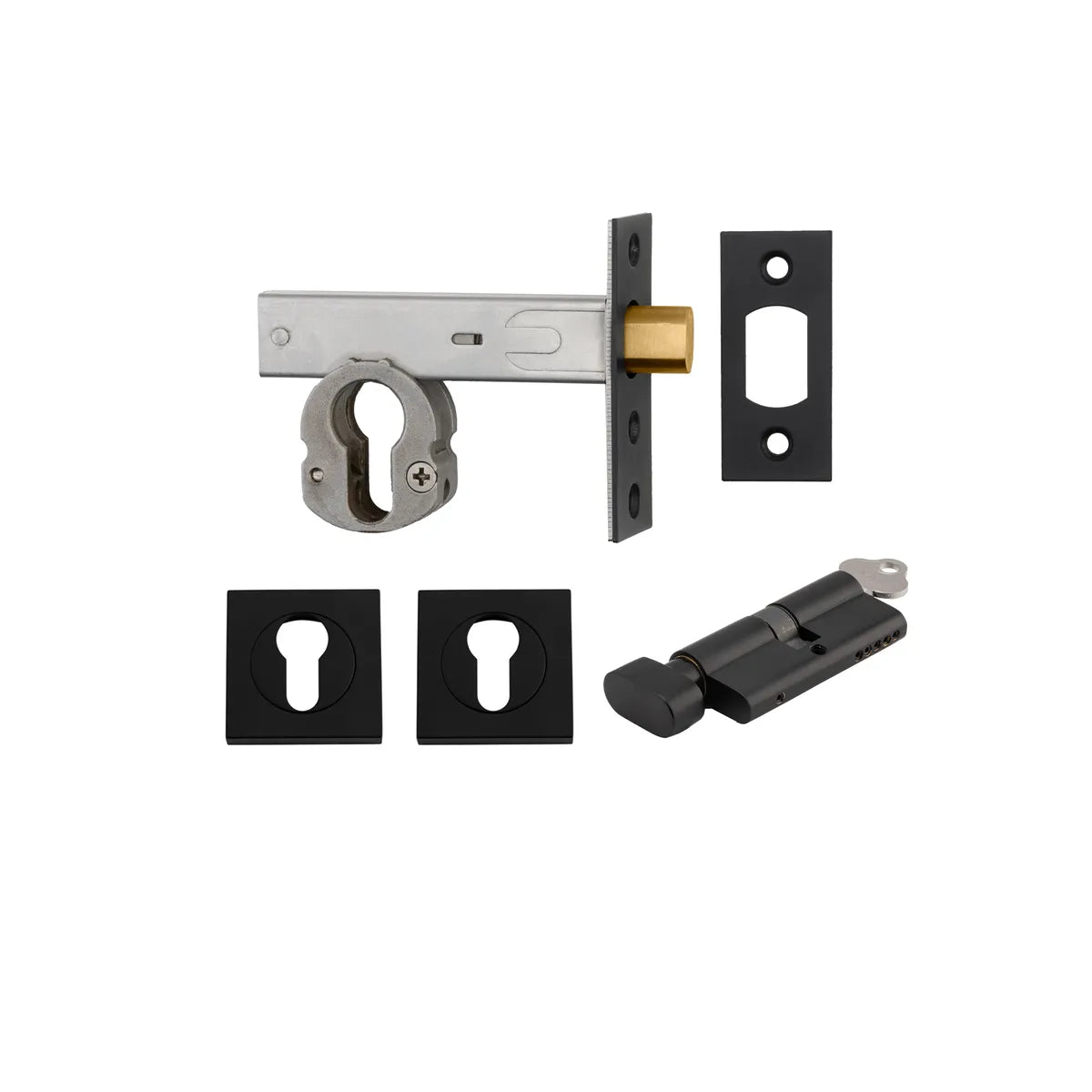 Euro Mortice Deadbolt Kit - 60mm Backset with Square Euro Escutcheon Key/Thumb