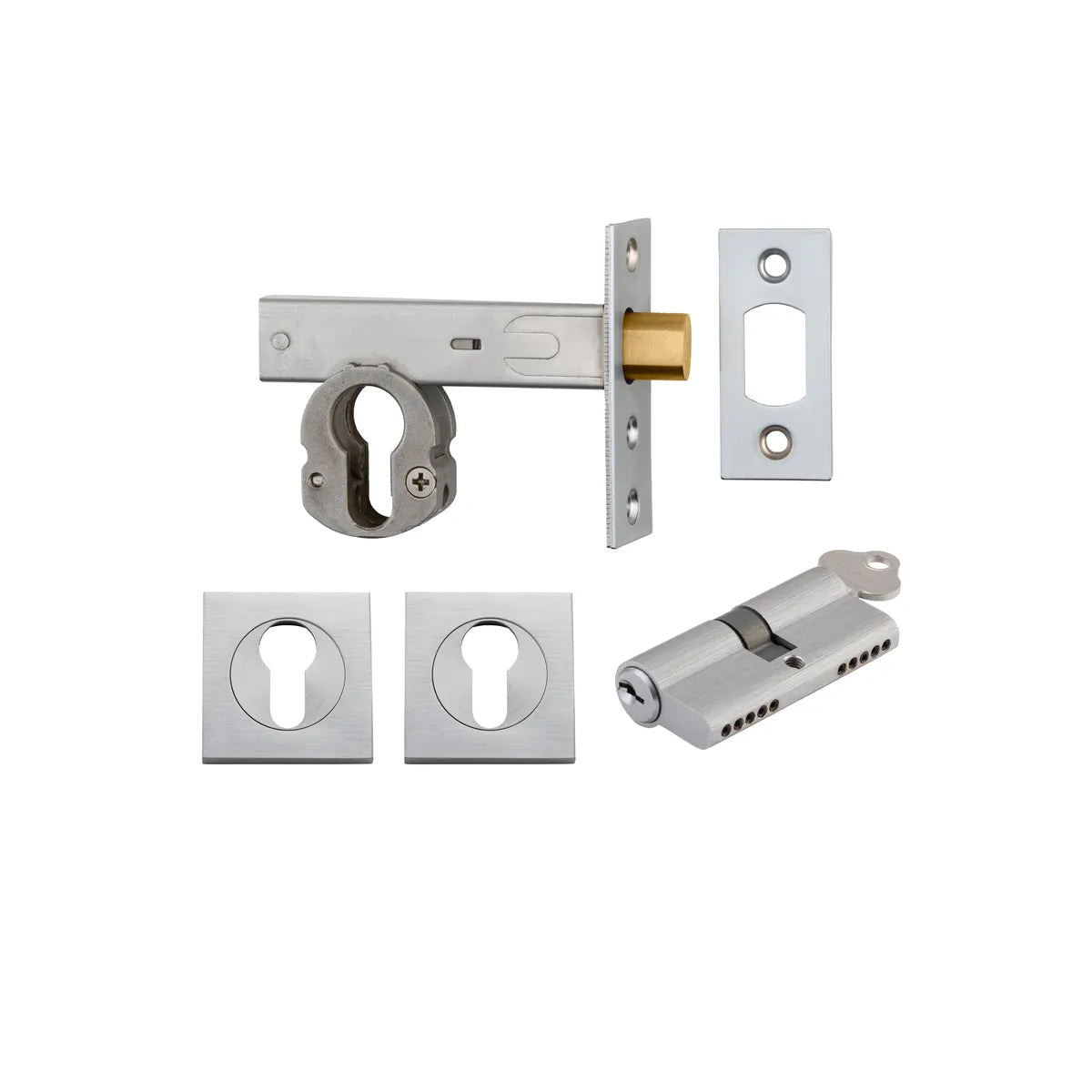 Euro Mortice Deadbolt Kit - 60mm Backset with Square Euro Escutcheon Key/Key