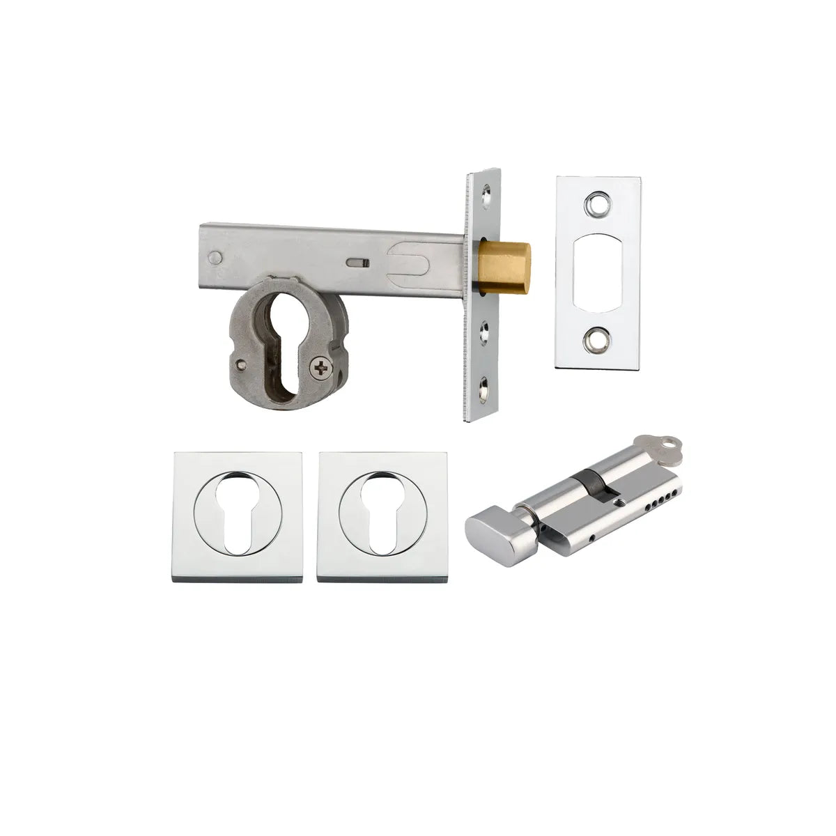 Euro Mortice Deadbolt Kit - 60mm Backset with Square Euro Escutcheon Key/Thumb
