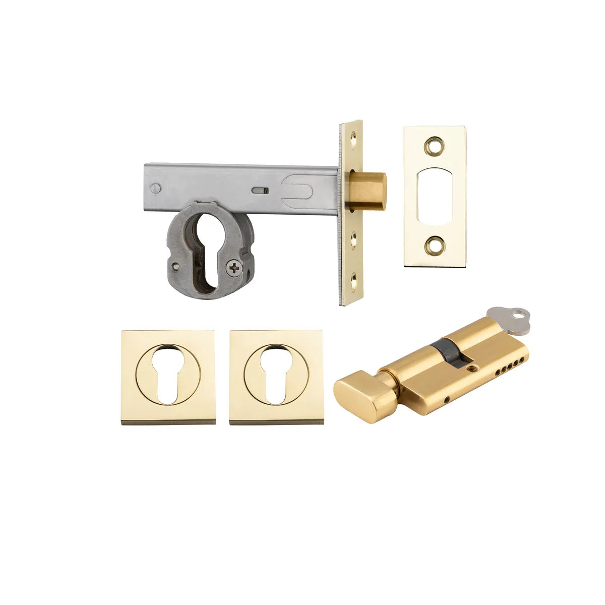 Euro Mortice Deadbolt Kit - 60mm Backset with Square Euro Escutcheon Key/Thumb