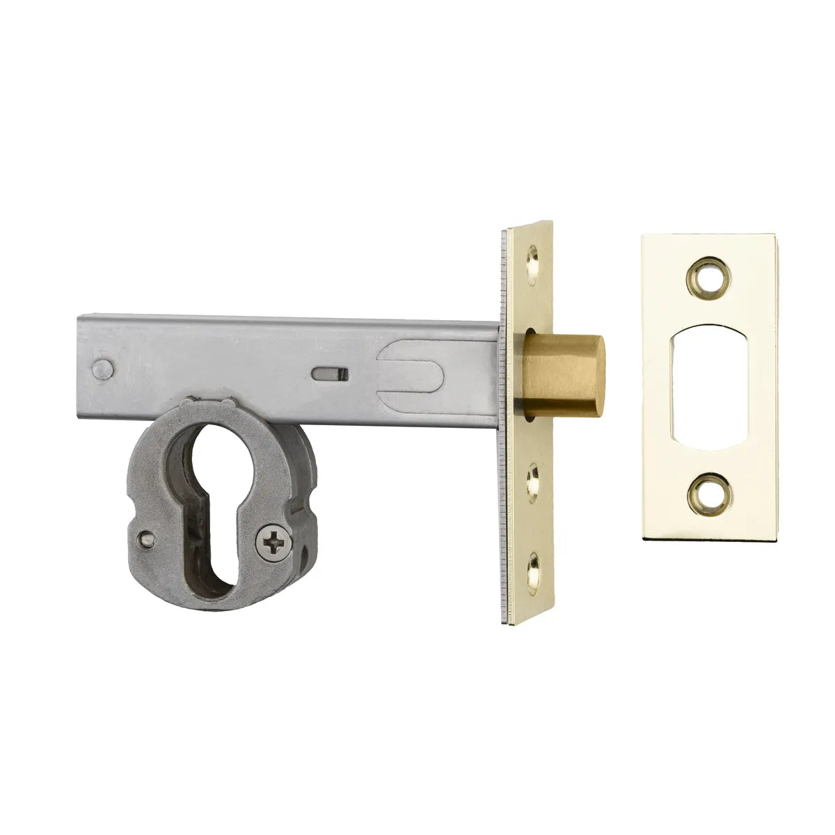 Euro Mortice Deadbolt - 60mm Backset in Brushed Brass - rear mounting detail