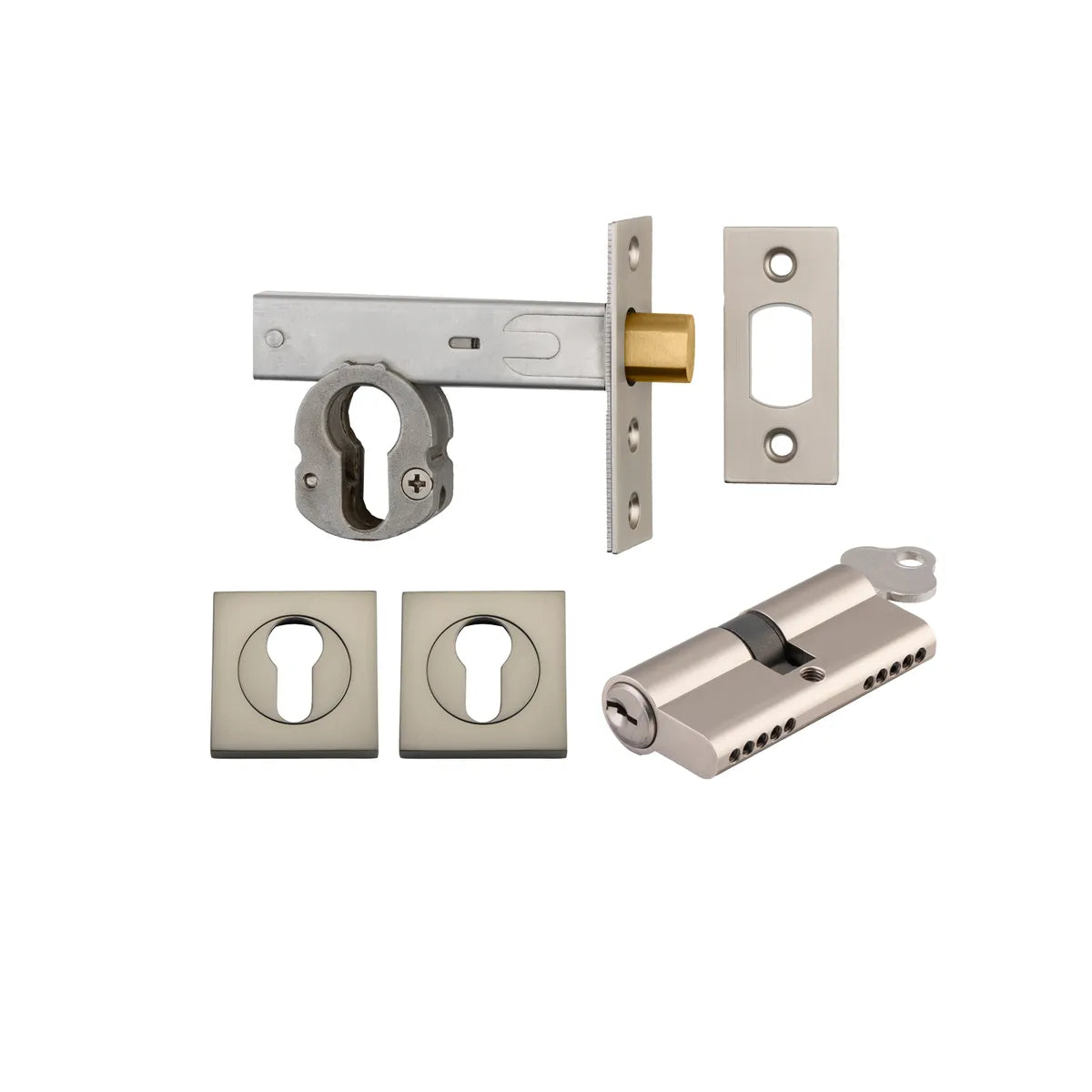 Euro Mortice Deadbolt Kit - 60mm Backset with Square Euro Escutcheon Key/Key