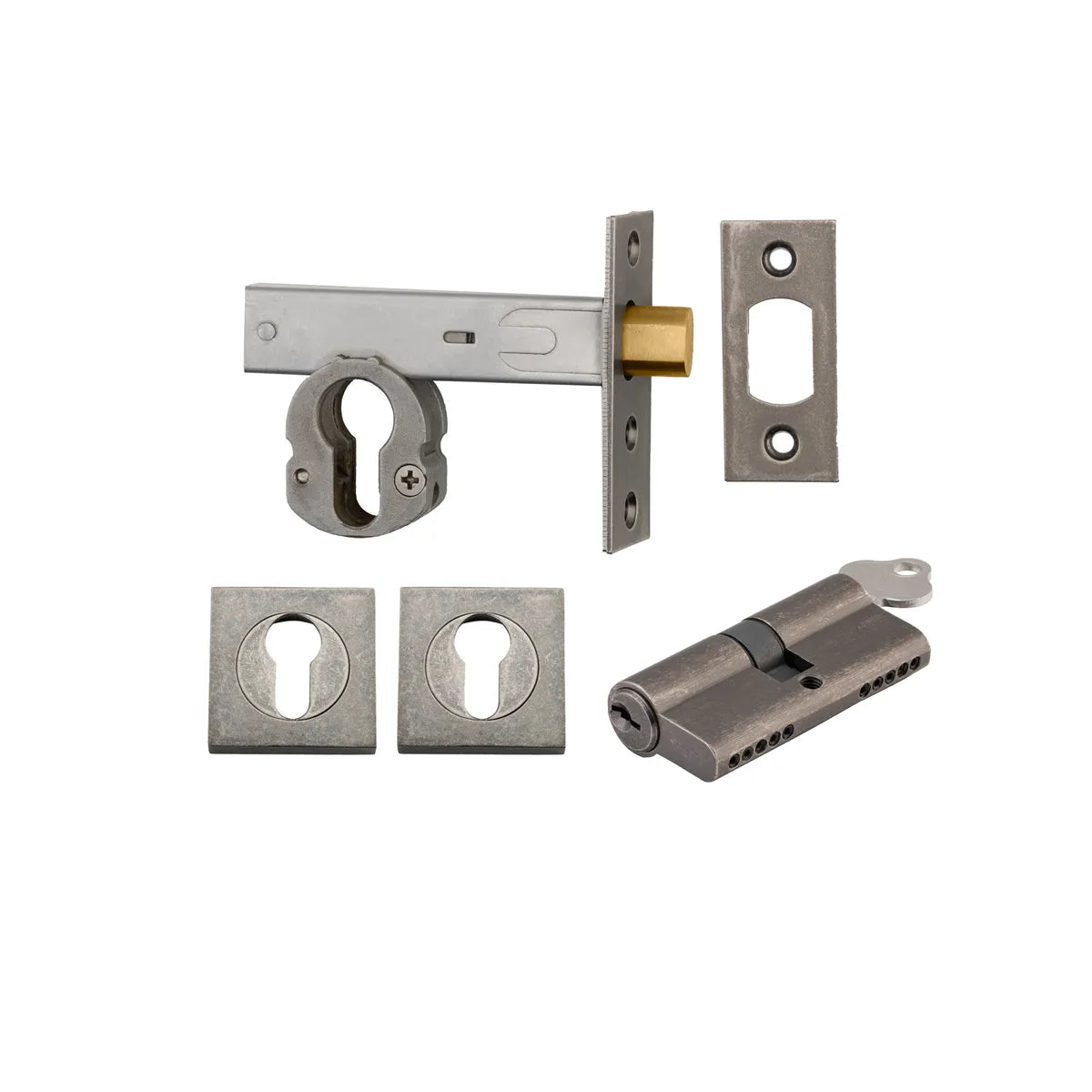 Euro Mortice Deadbolt Kit - 60mm Backset with Square Euro Escutcheon Key/Key