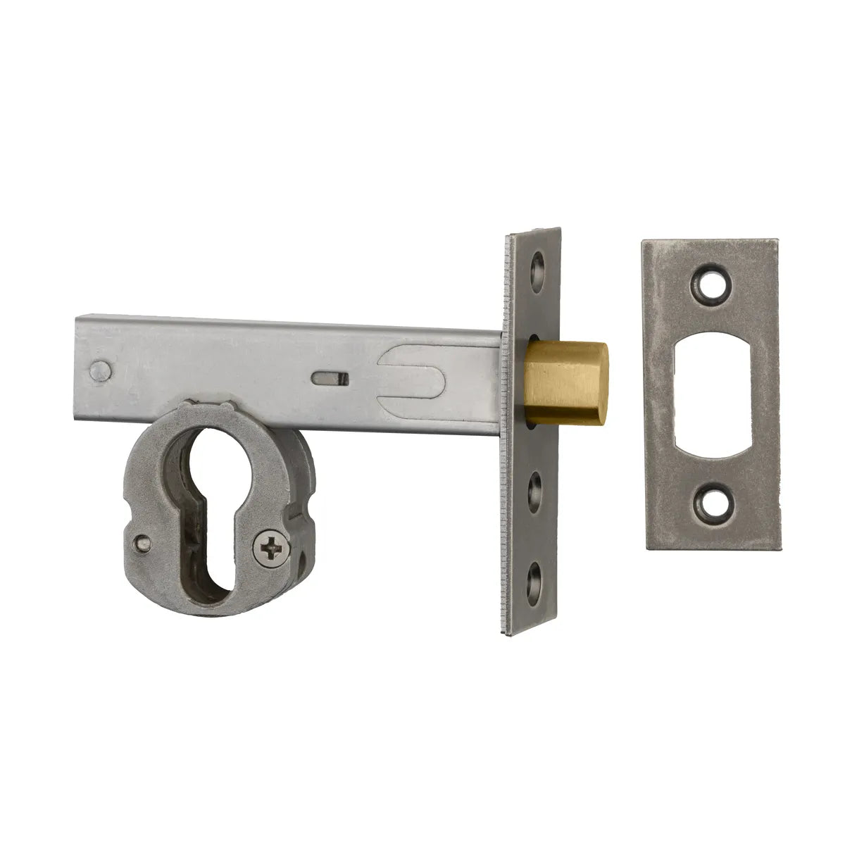 Euro Mortice Deadbolt - 60mm Backset in Distressed Nickel - side profile view