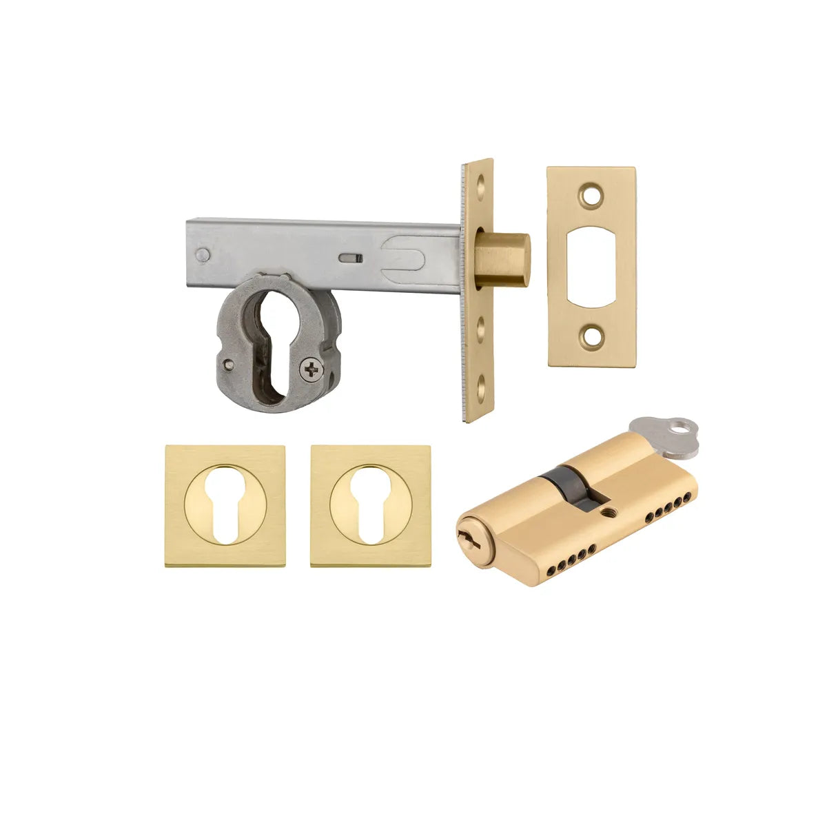 Euro Mortice Deadbolt Kit - 60mm Backset with Square Euro Escutcheon Key/Key