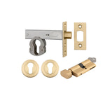 Euro Mortice Deadbolt Kit - 60mm Backset with Round Euro Escutcheon Key/Thumb in Brushed Gold PVD - close-up detail view