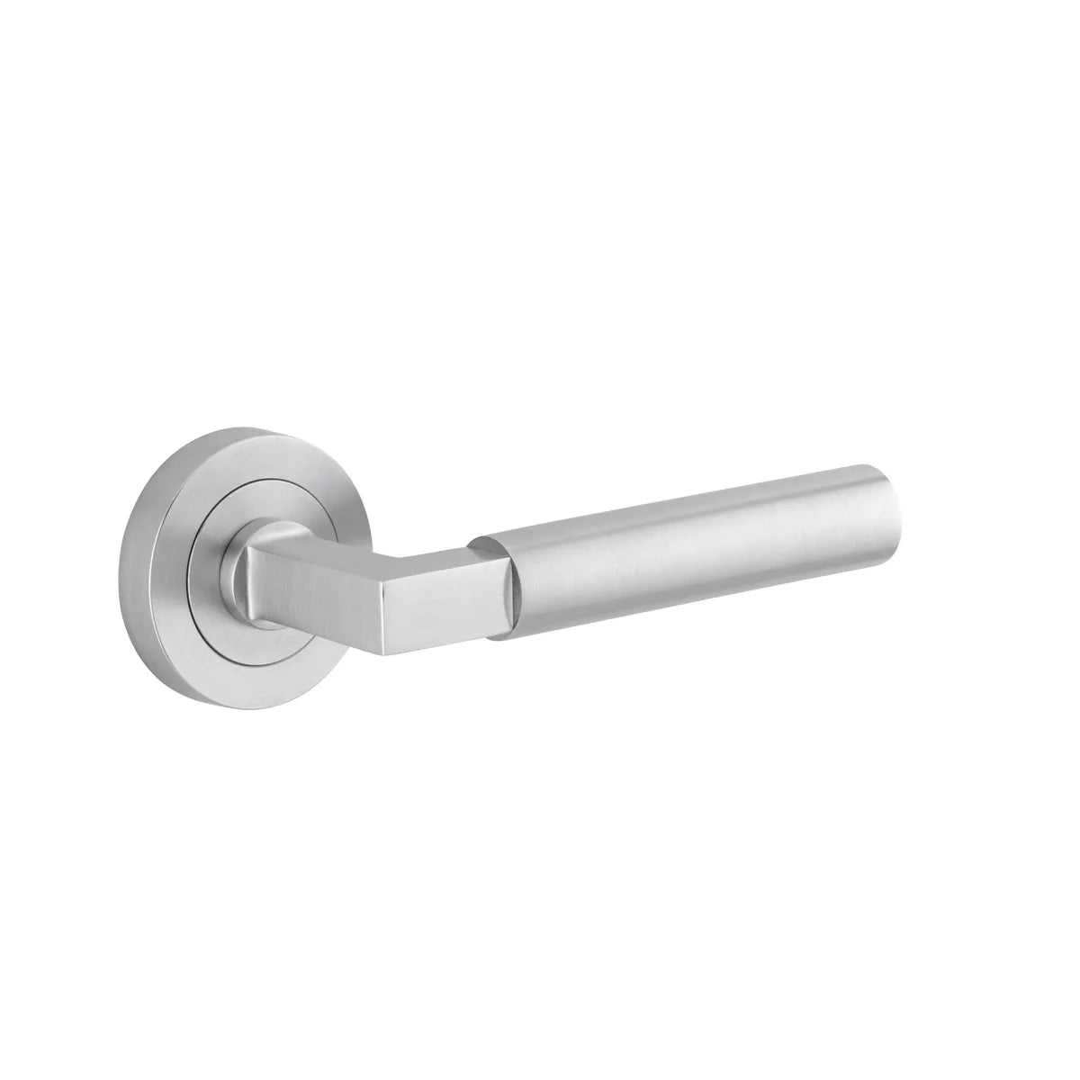 Berlin Lever - Round Rose in Brushed Chrome - angled product view