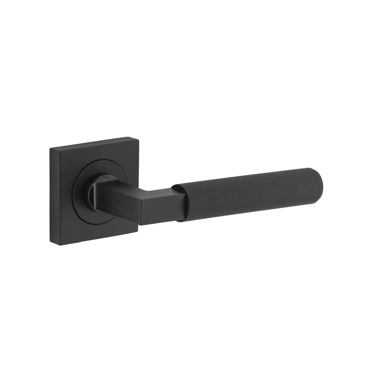 Brunswick Lever - Square Rose in Matt Black - angled product view