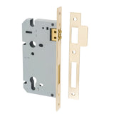 85mm Euro Roller Mortice Lock - 60mm Backset in Polished Brass - rear mounting detail
