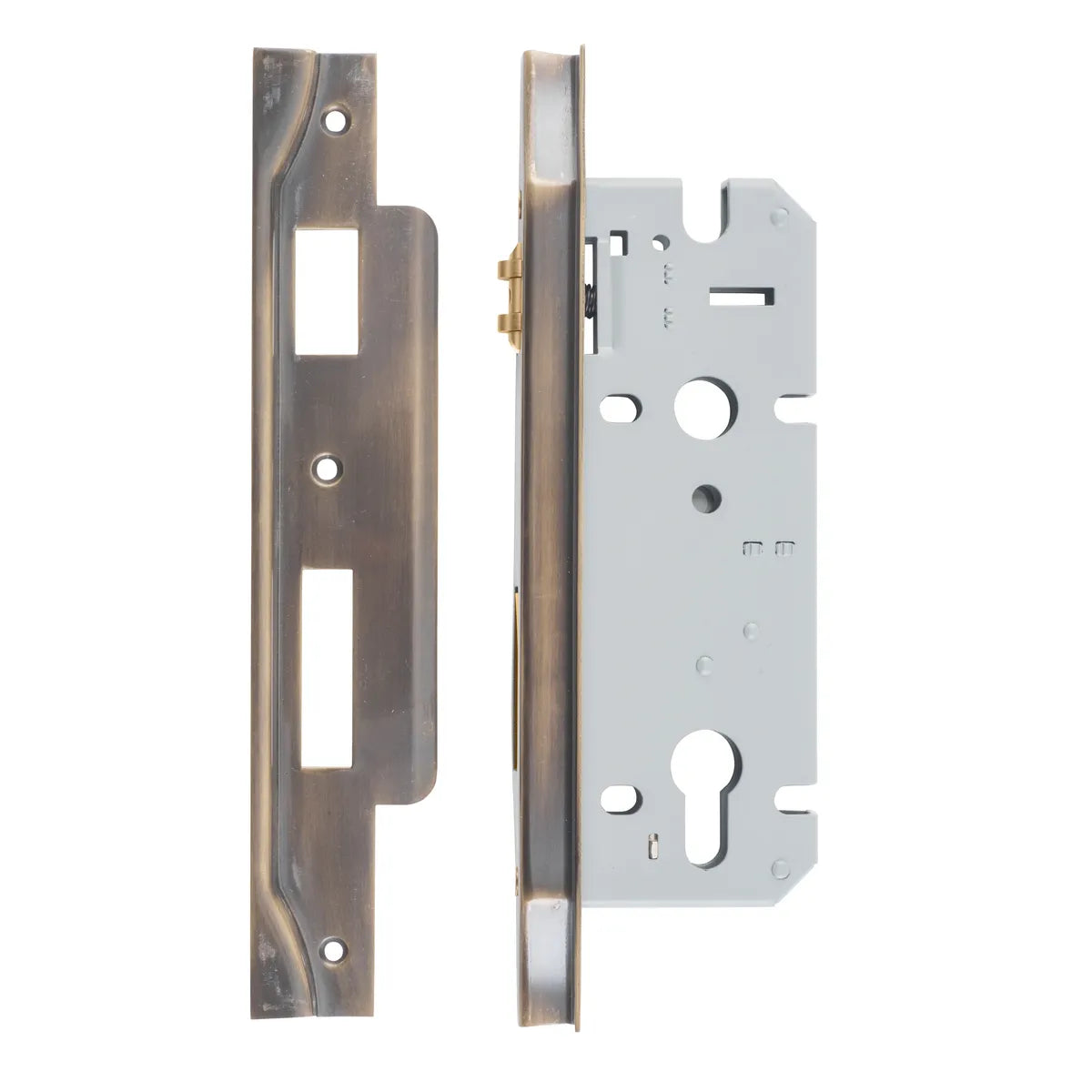 Rebated 85mm Euro Roller Mortice Locks - 45mm Backset in Signature Brass - angled product view