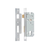 Rebated 85mm Euro Mortice Locks - 45mm Backset in Brushed Brass - angled product view