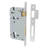85mm Euro Roller Mortice Lock - 60mm Backset in Brushed Chrome - angled product view