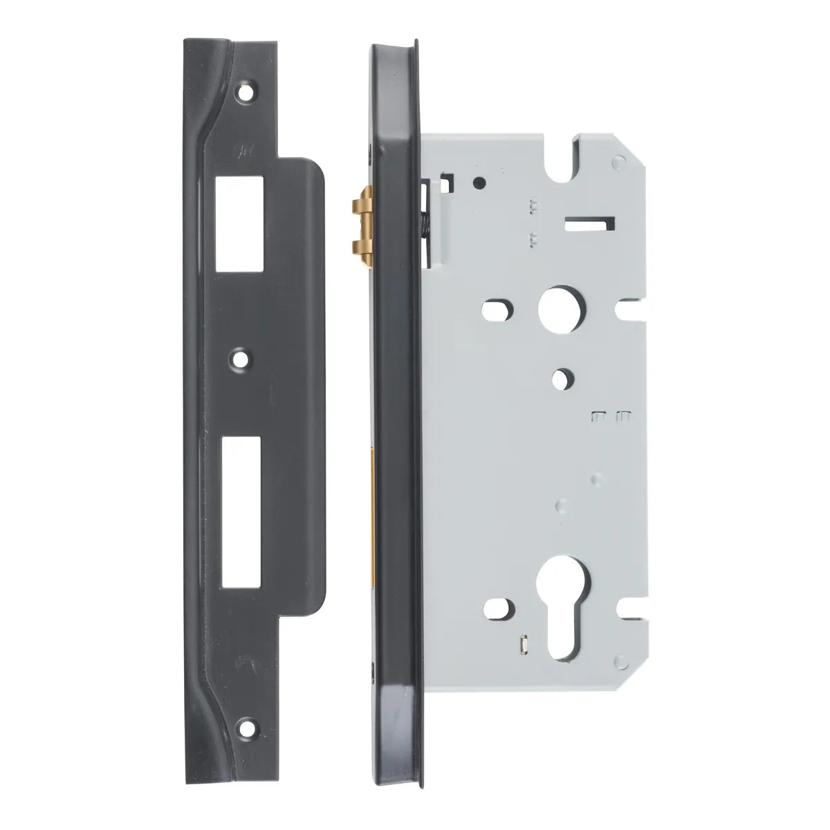 Rebated 85mm Euro Roller Mortice Locks - 60mm Backset in Matt Black - side profile view