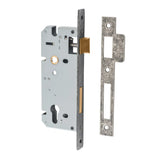 85mm Euro Mortice Locks - 45mm Backset in Distressed Nickel - side profile view