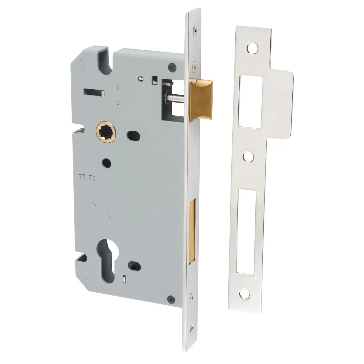 85mm Euro Mortice Locks - 60mm Backset in Polished Nickel - full product view