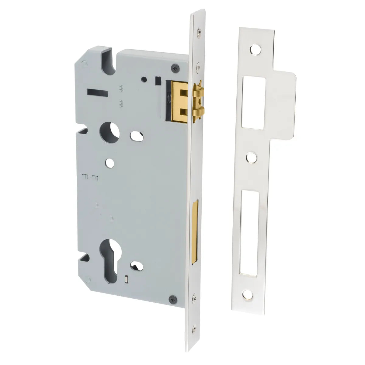 85mm Euro Roller Mortice Lock - 45mm Backset in Polished Nickel - full product view