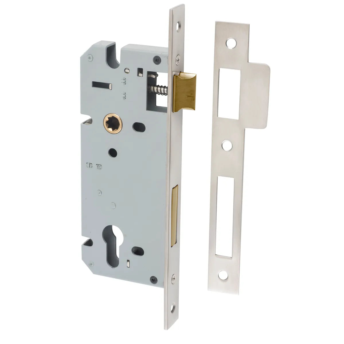 85mm Euro Mortice Locks - 45mm Backset in Brushed Brass - front view