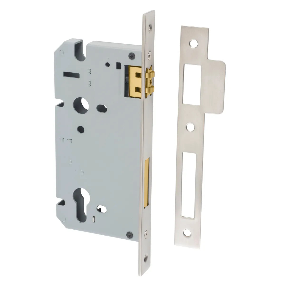 85mm Euro Roller Mortice Lock - 60mm Backset in Satin Nickel - front view