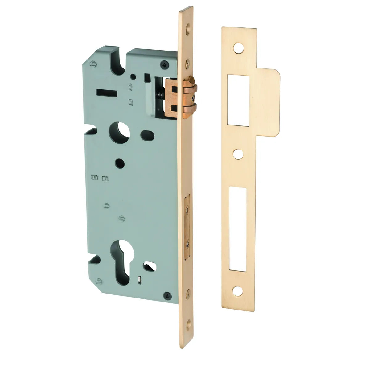 85mm Euro Roller Mortice Lock - 45mm Backset in Brushed Brass - front view
