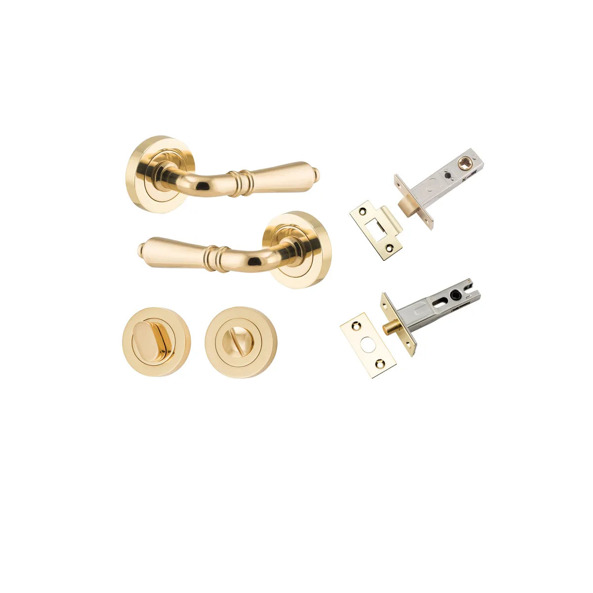 Sarlat Lever - Round Rose Privacy Kit with Separate Privacy Turn in Polished Brass - privacy set configuration