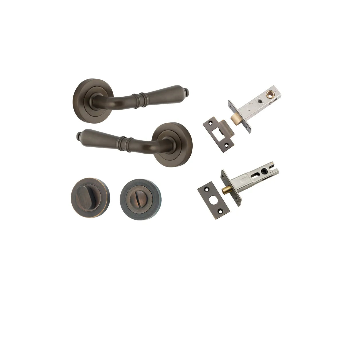 Sarlat Lever - Round Rose Privacy Kit with Separate Privacy Turn in Signature Brass - privacy set configuration