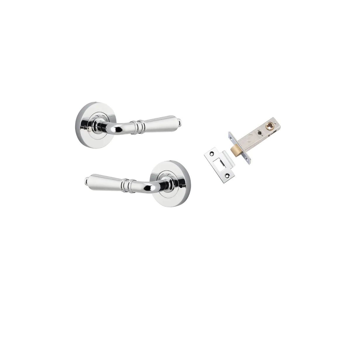 Sarlat Lever - Round Rose (Inbuilt Privacy) in Polished Chrome - privacy set configuration