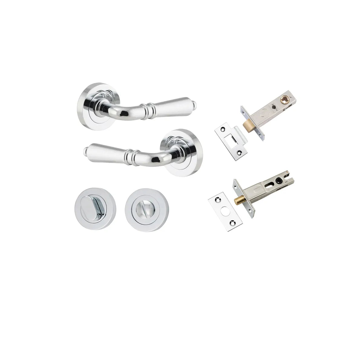 Sarlat Lever - Round Rose Privacy Kit with Separate Privacy Turn in Polished Chrome - privacy set configuration