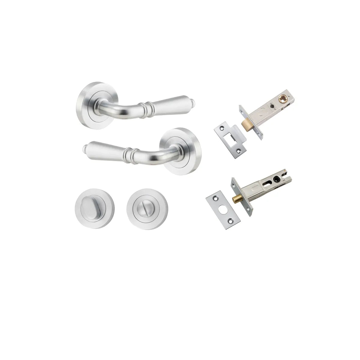 Sarlat Lever - Round Rose Privacy Kit with Separate Privacy Turn in Brushed Chrome - privacy set configuration