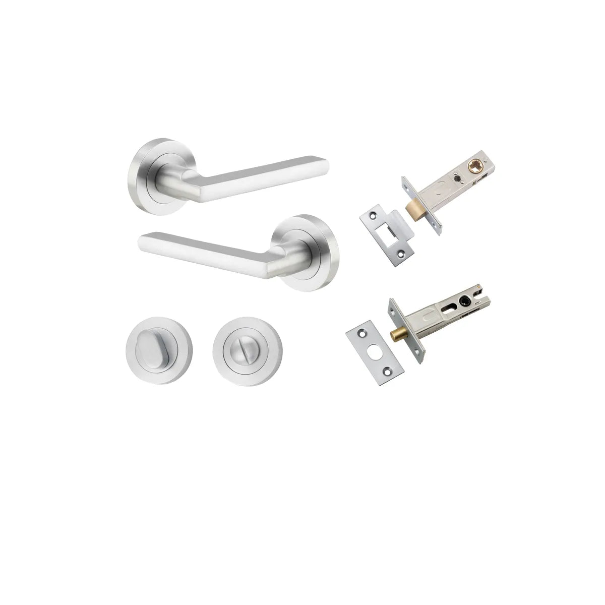 Baltimore Lever - Round Rose Privacy Kit with Separate Privacy Turn in Brushed Chrome - privacy set configuration